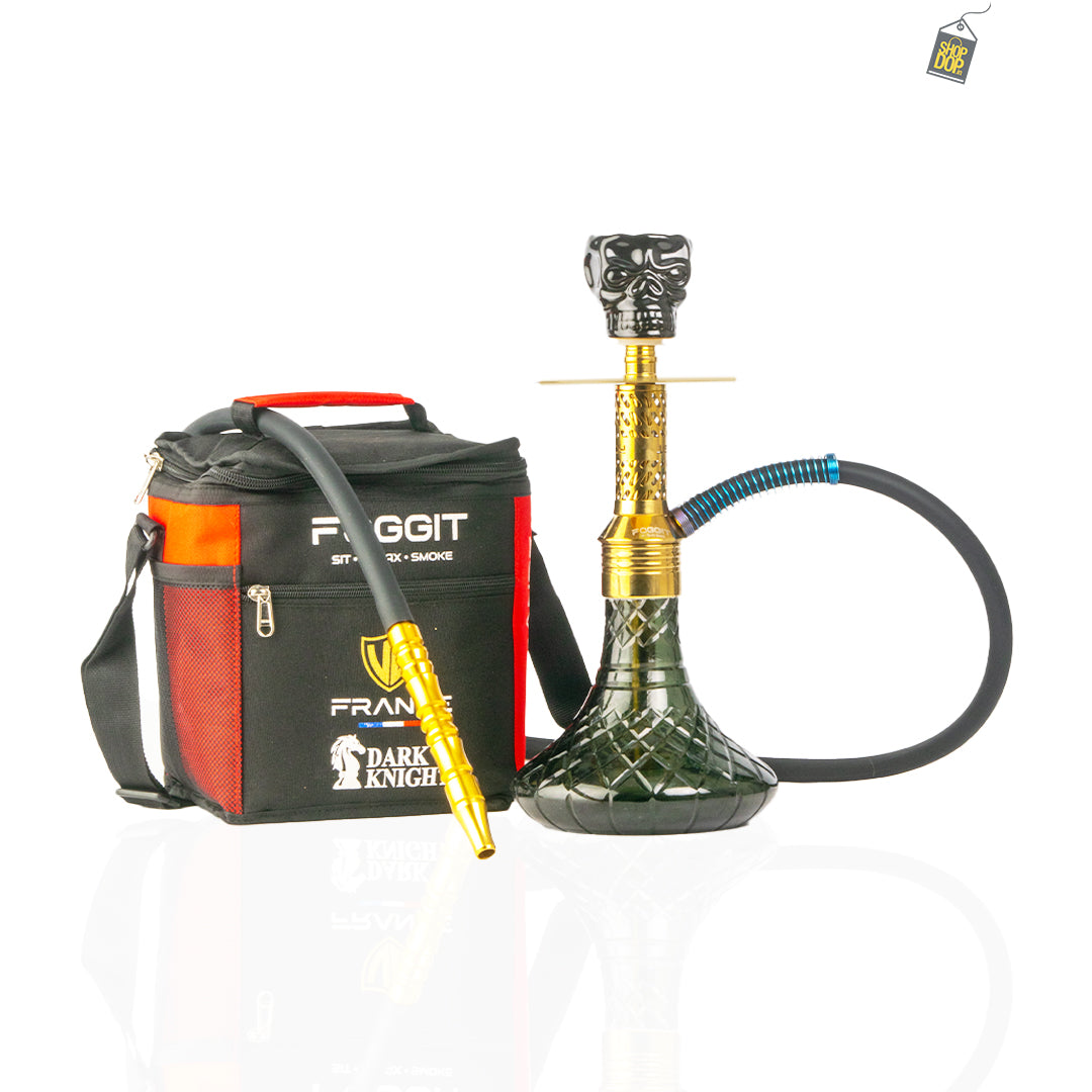 Dark Knight Hookah with Bag - Gold Stem / Black Base