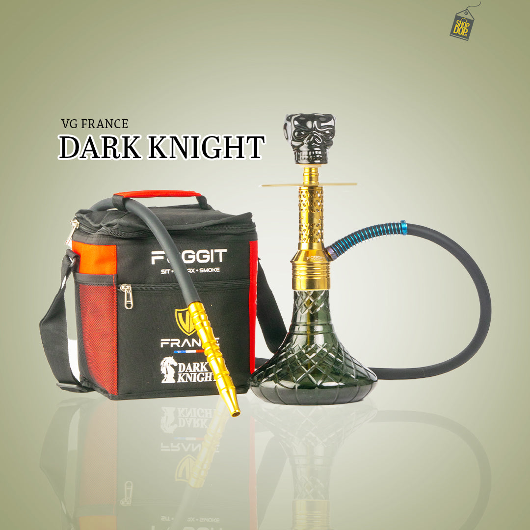 Dark Knight Hookah with Bag - Gold Stem / Black Base