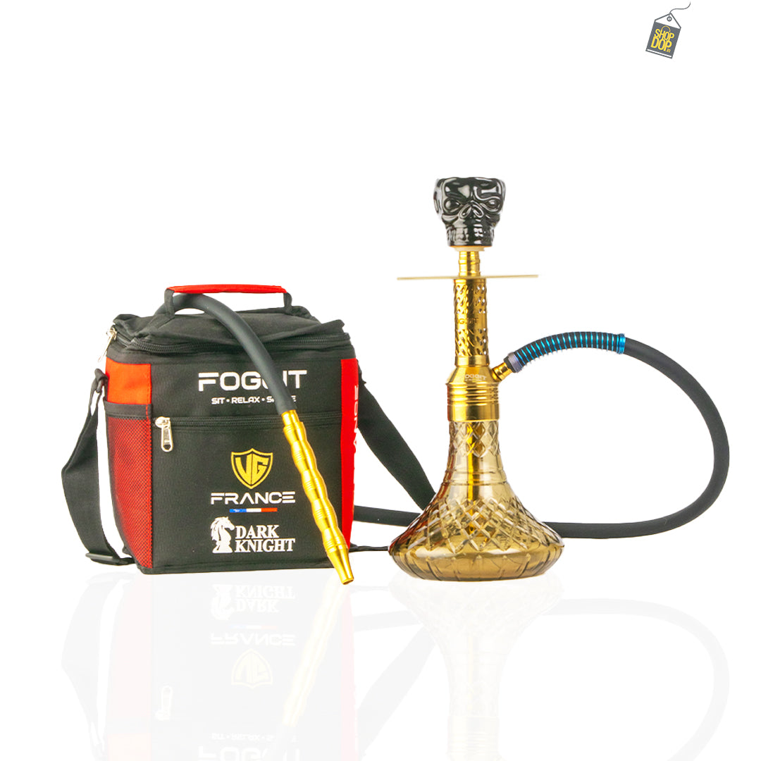 Dark Knight Hookah with Bag - Gold Stem / Grey Base