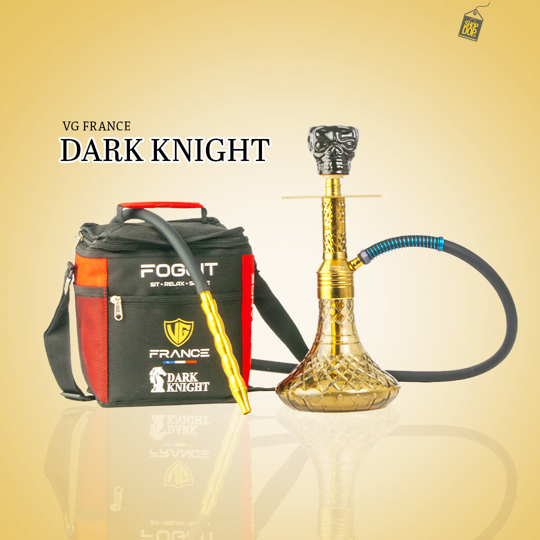 Dark Knight Hookah with Bag - Gold Stem / Grey Base