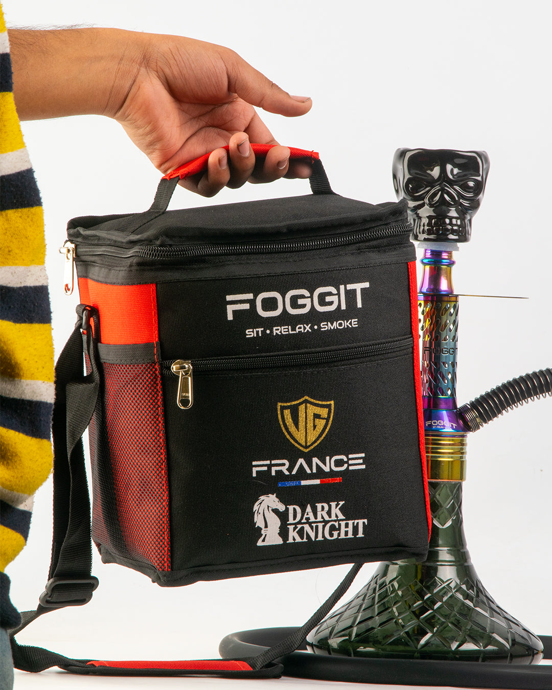 Dark Knight Hookah with Bag - Rainbow Stem / Black Base