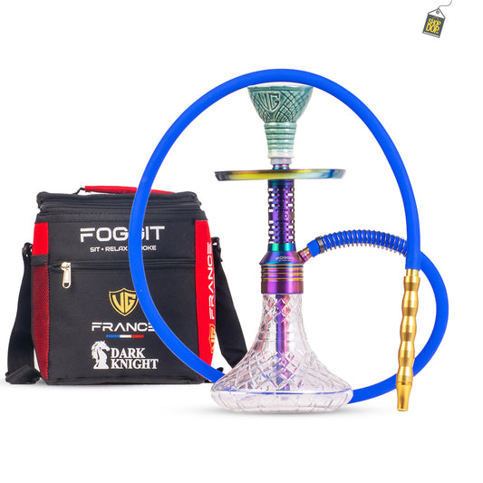 Dark Knight Zipper Hookah with Bag - Rainbow Stem / Transparent Base