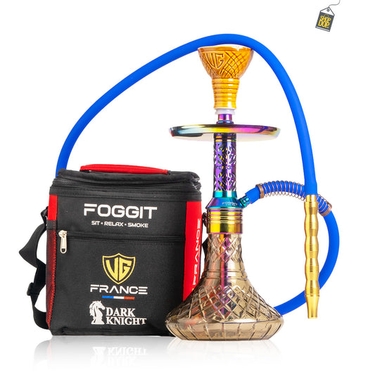 Dark Knight Hookah with Bag - Rainbow Stem / Grey Base