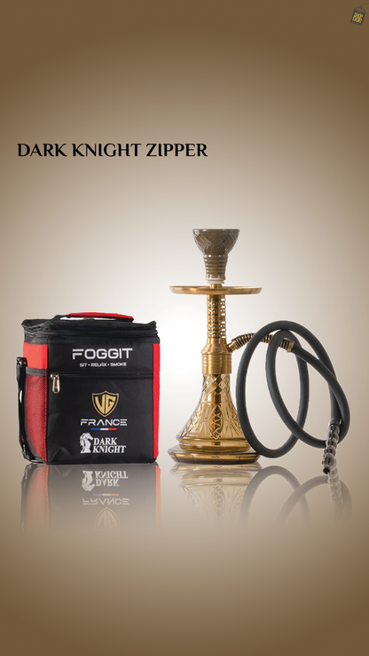 Dark Knight Zipper Hookah with Bag - Gold Stem / Amy Grey Base