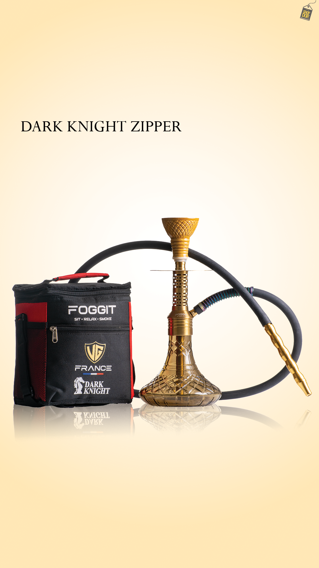 Dark Knight Zipper Hookah with Bag - Gold Stem / Grey Base