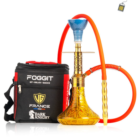 Dark Knight Hookah with Bag - Gold Stem / Amber Base