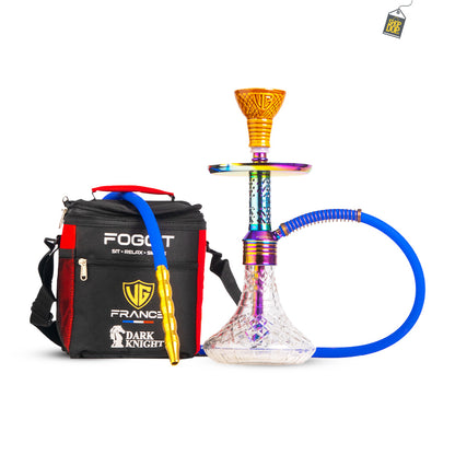 Dark Knight Hookah with Bag - Rainbow Stem / Transparent Base