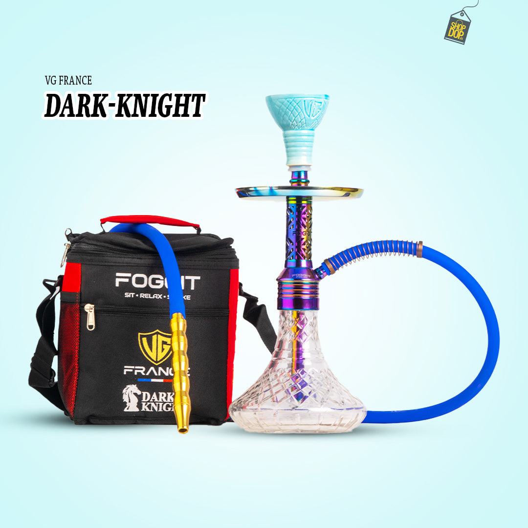 Dark Knight Hookah with Bag - Rainbow Stem / Transparent Base