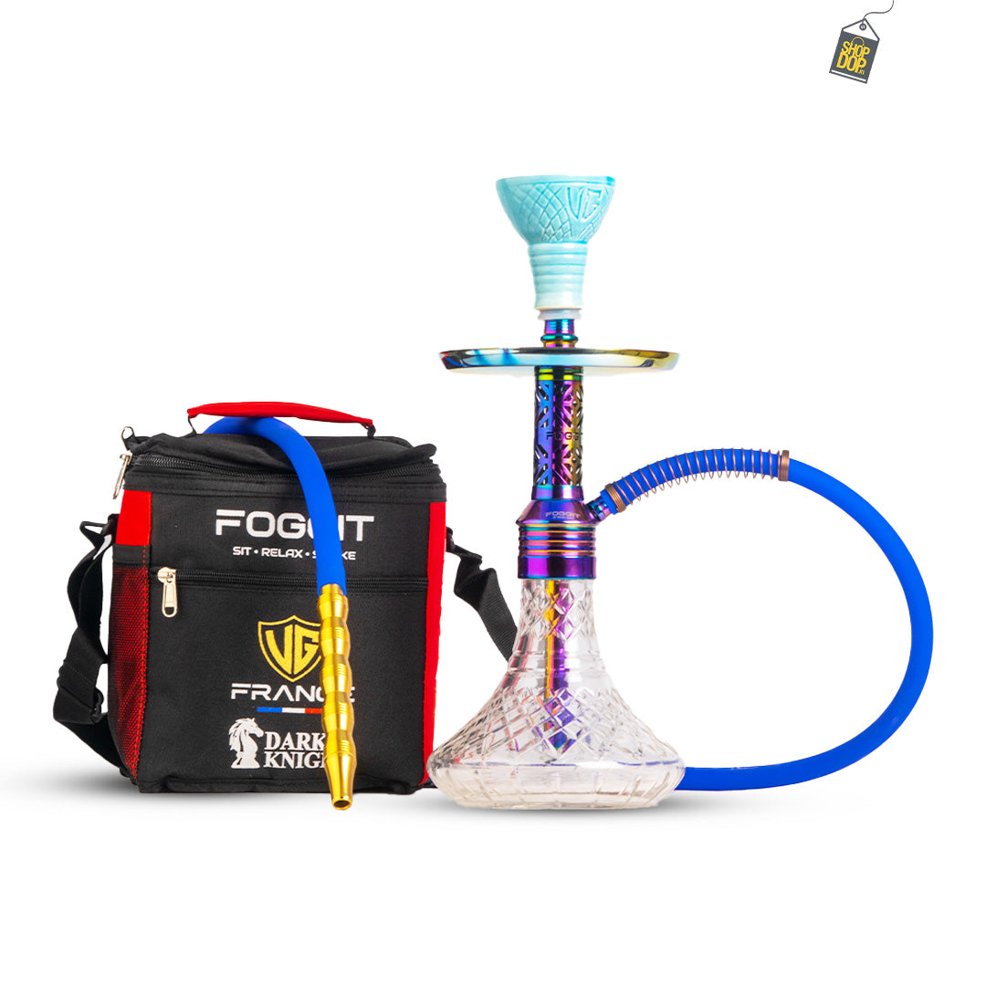 Dark Knight Hookah with Bag - Rainbow Stem / Transparent Base