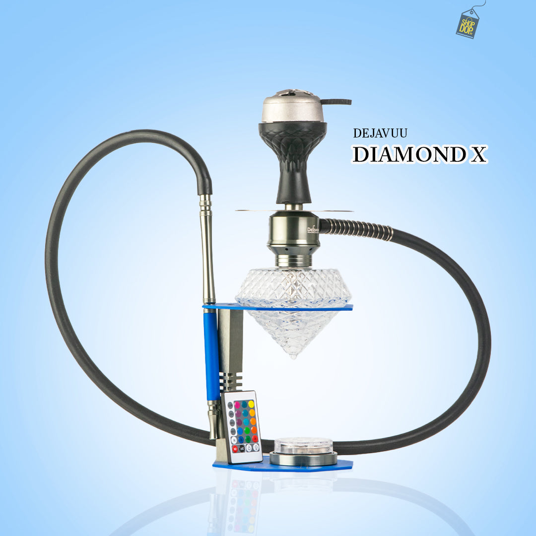 Diamond X Hookah with LED Light & Remote - Blue