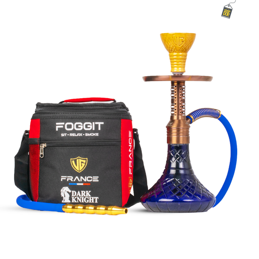 Dark Knight Zipper Hookah with Bag - Bronze Stem / Blue Base