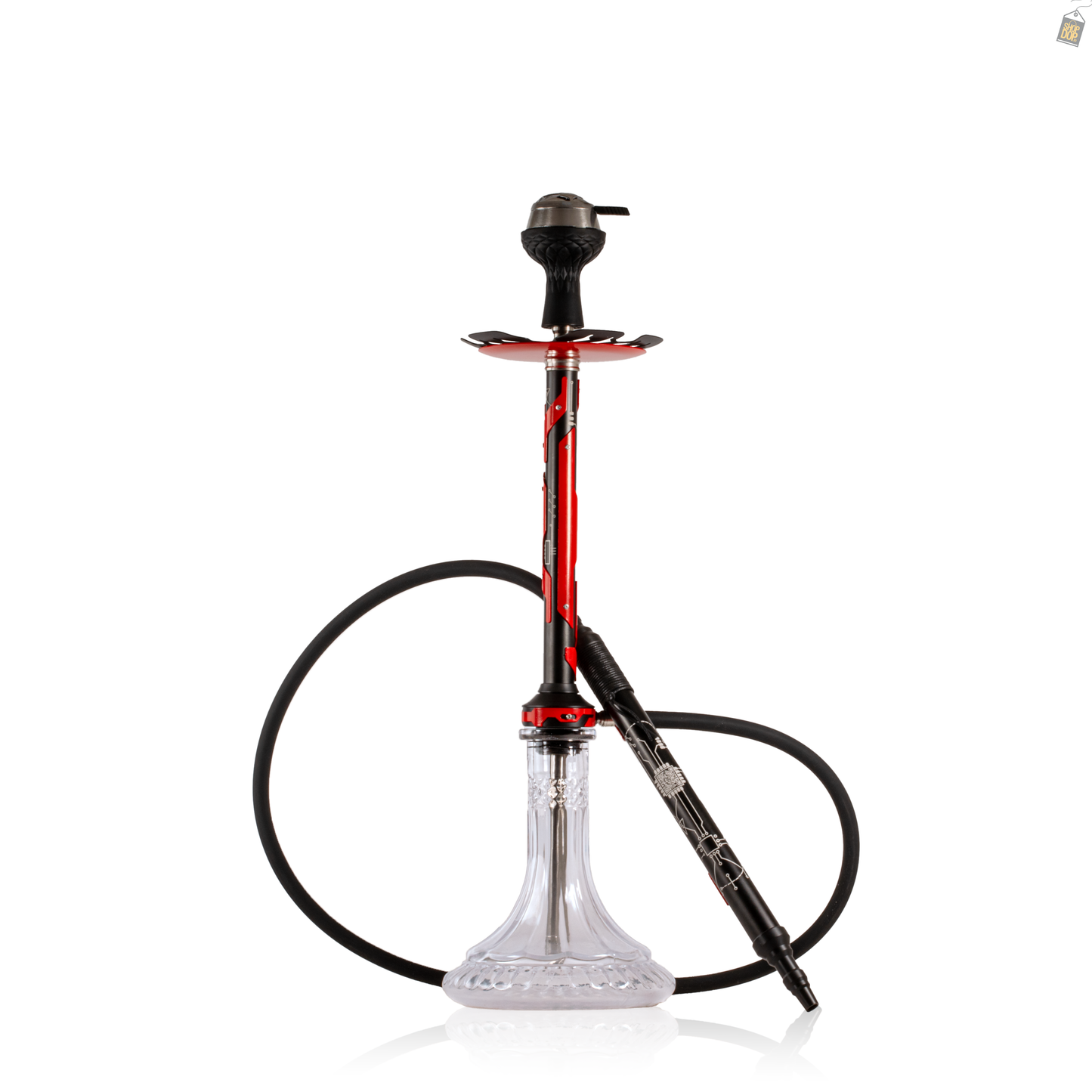 El Bomber Jack Hookah - Red Stem / Transparent Base
