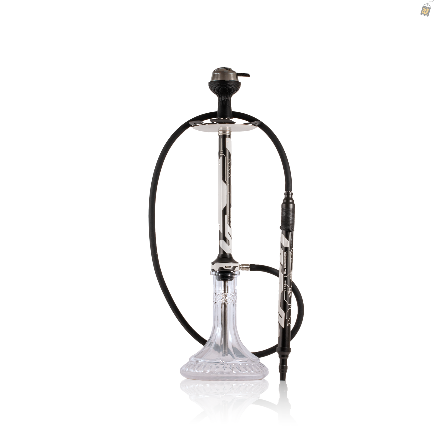 El Bomber Jack Hookah - White Stem / Transparent Base