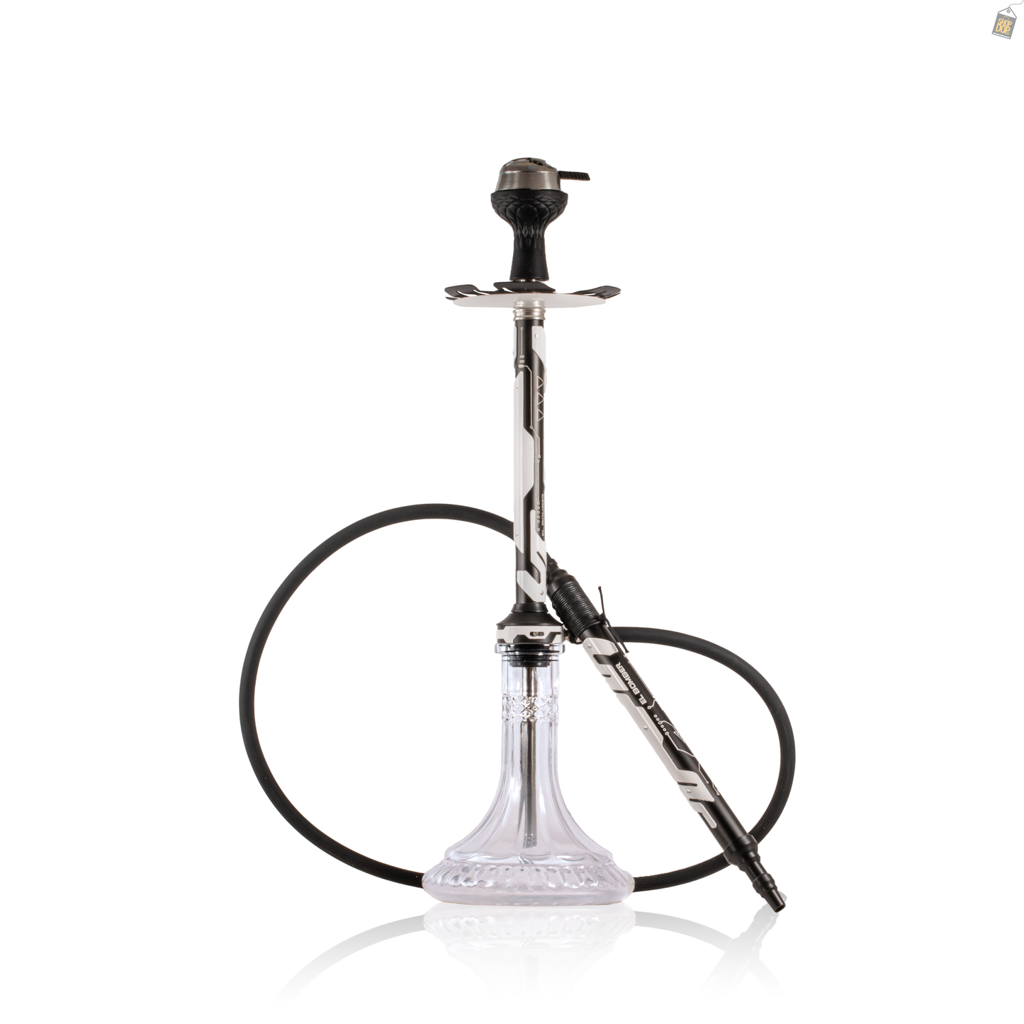 El Bomber Jack Hookah - White Stem / Transparent Base