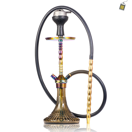 Fighter Ladder Hookah - Rainbow Stem / Grey Lines Base