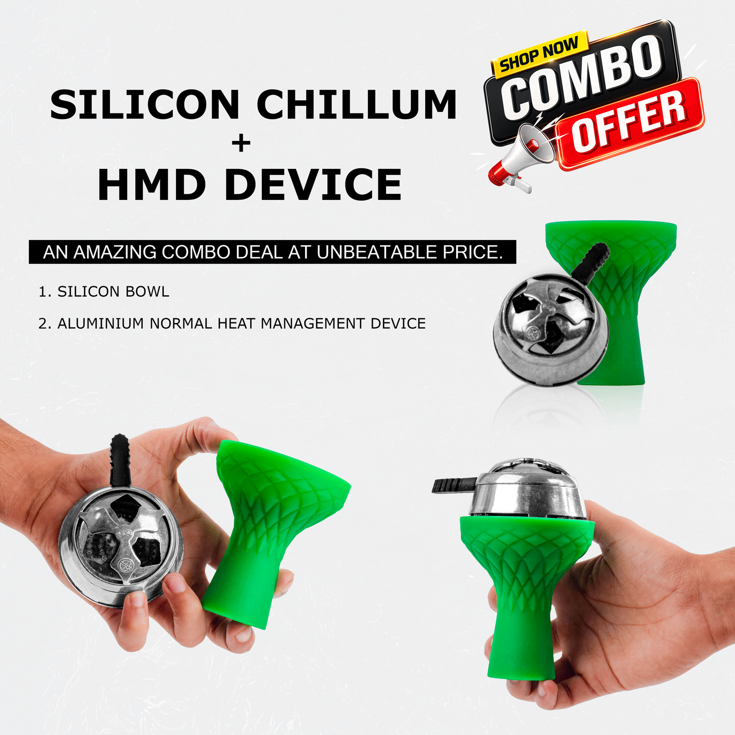 Green Silicon Chillum + HMD Device Combo