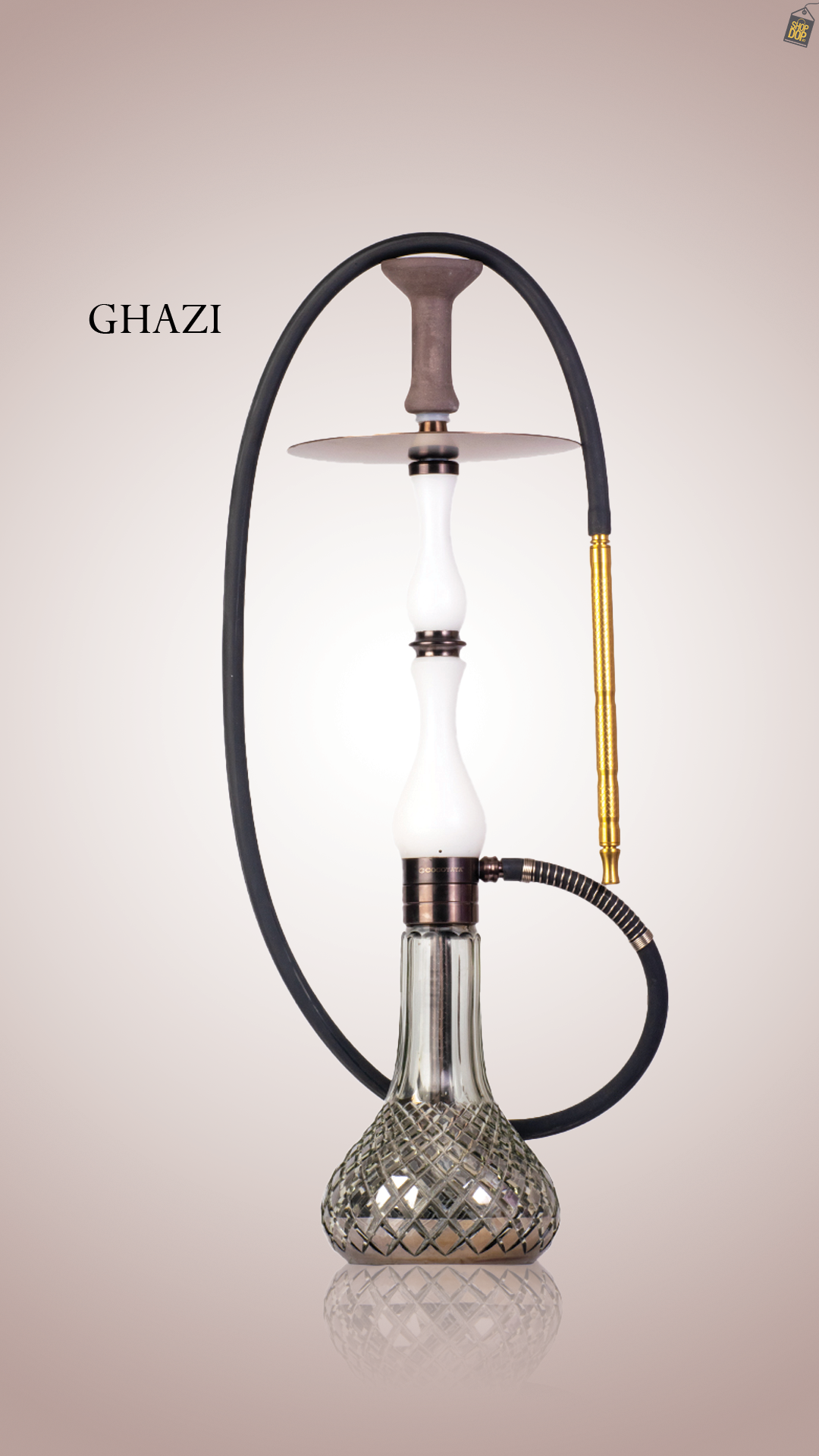 COCOYAYA Ghazi Hookah - White Bronze Stem / Cut Glass Base