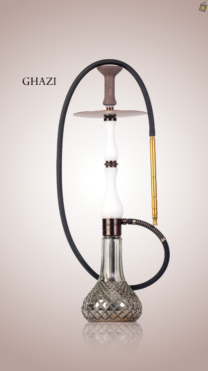 COCOYAYA Ghazi Hookah - White Bronze Stem / Cut Glass Base