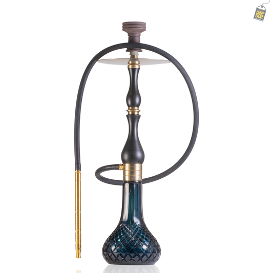 COCOYAYA Ghazi Hookah - Black Gold Stem / Blue Base