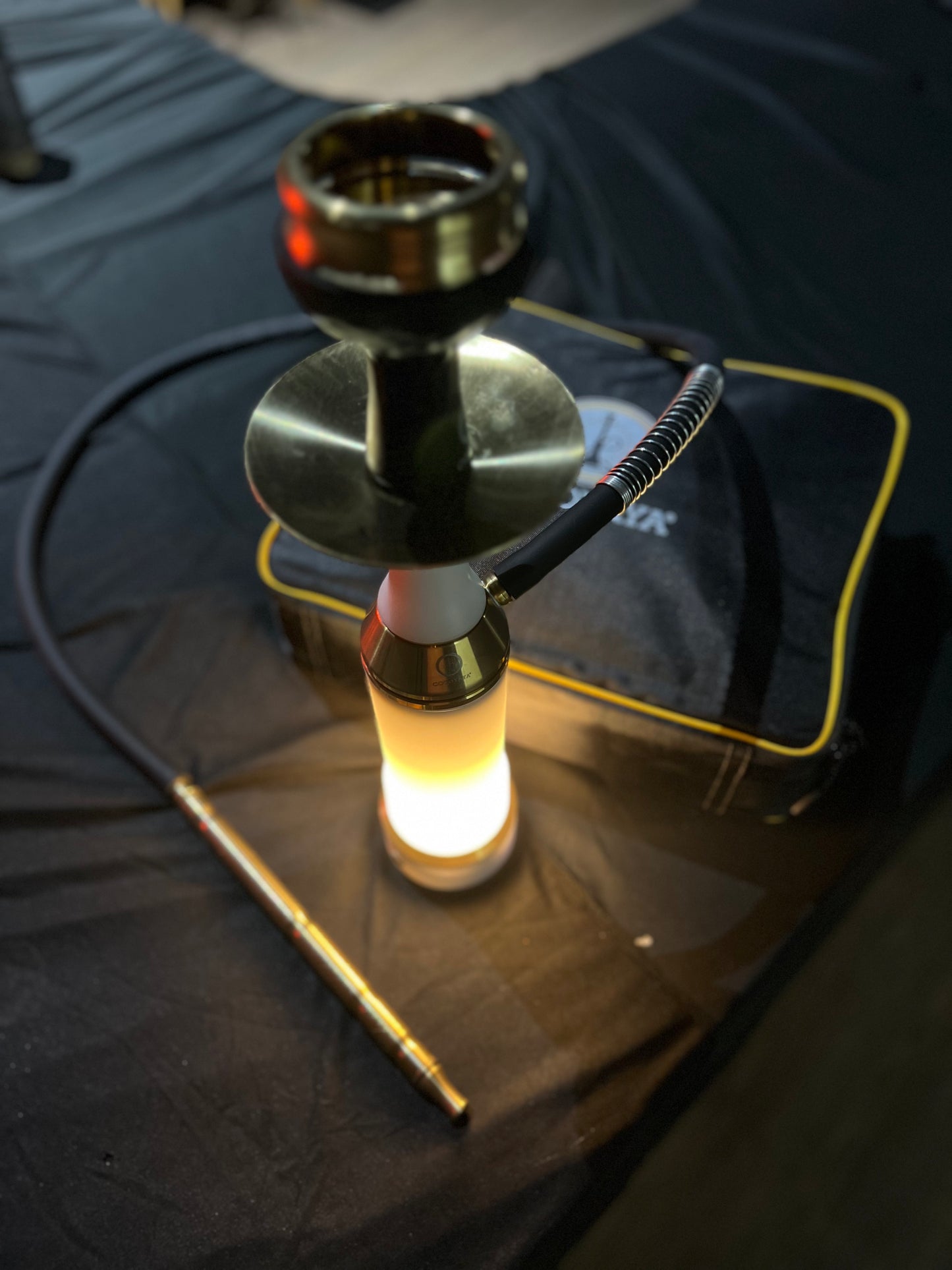 COCOYAYA Broski 2.0 LED Hookah with Bag - Gold Stem (White Base)
