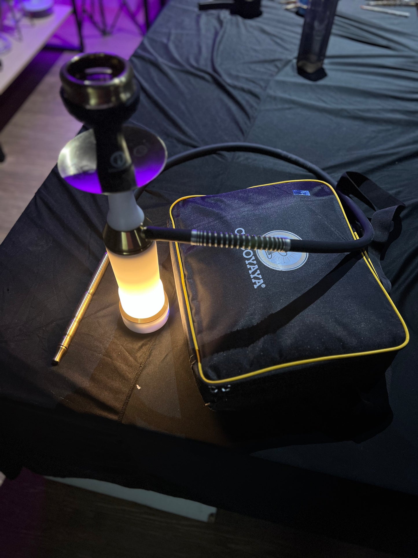 COCOYAYA Broski 2.0 LED Hookah with Bag - Gold Stem (White Base)