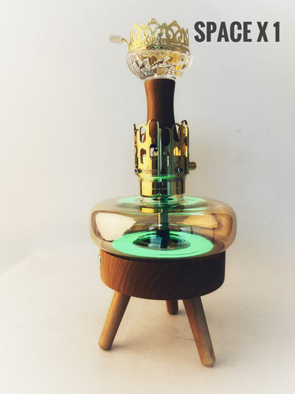 Space X1 Hookah with Wooden LED Light Stand - Golden