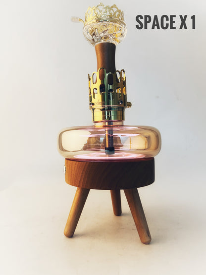 Space X1 Hookah with Wooden LED Light Stand - Golden