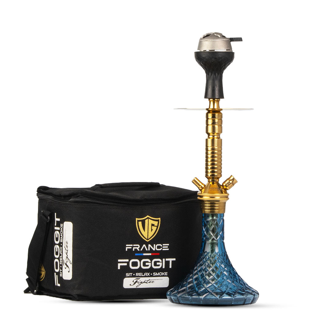 JOE Hookah with Bag (Fighter Series) - Sky Blue Base / Golden Stem