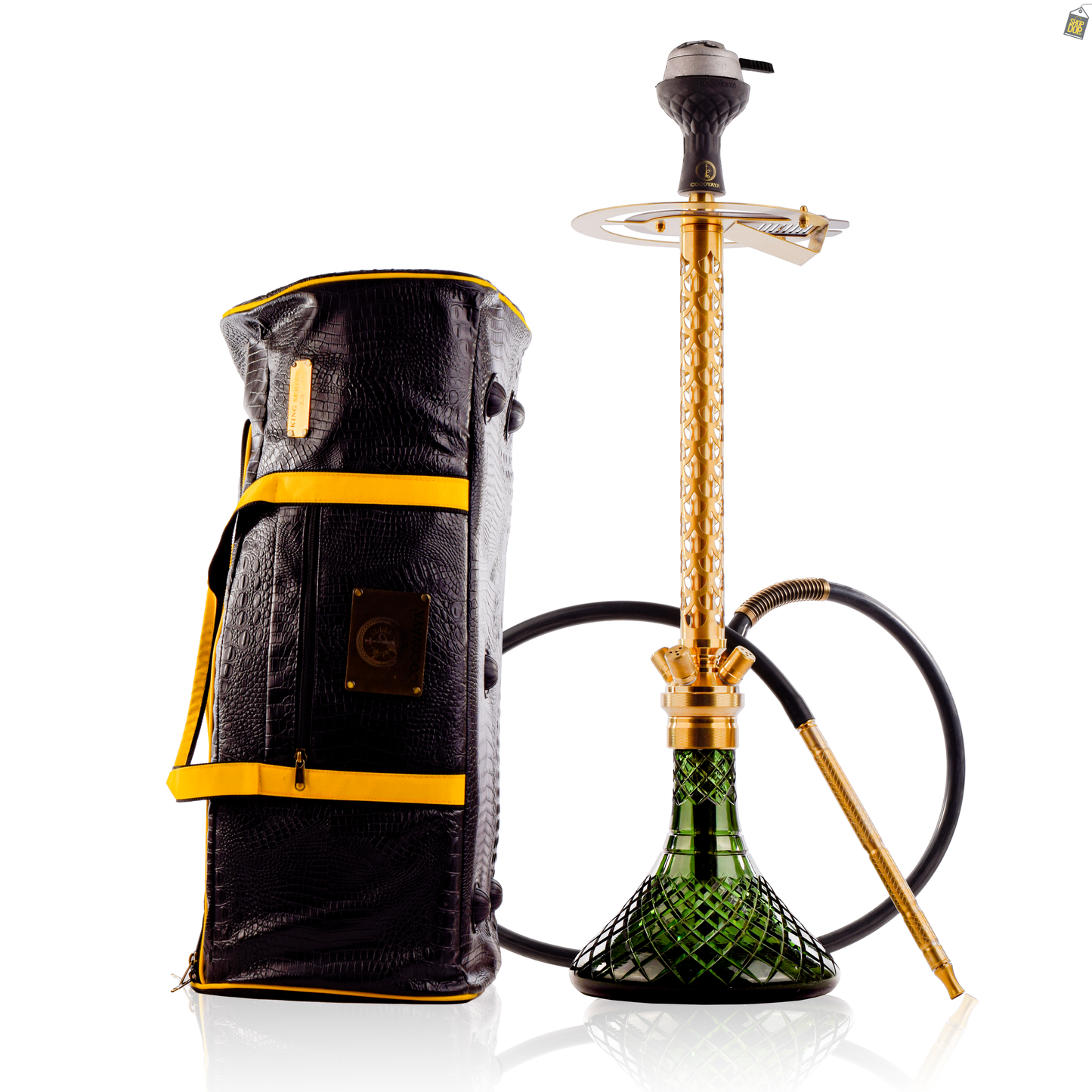 COCOYAYA King Series 2.0 DYA Hookah with Black Bag - Gold Stem / Emerald Green Base