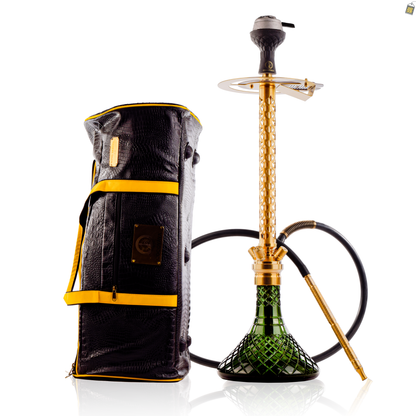 COCOYAYA King Series 2.0 DYA Hookah with Black Bag - Gold Stem / Emerald Green Base