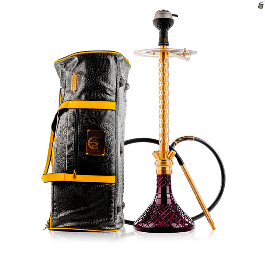 COCOYAYA King Series 2.0 Pluto Hookah with Black Bag - Gold Stem / Purple Base