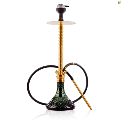 COCOYAYA King Series Heygan Hookah with Black Bag - Gold Stem / Emerald Green Base
