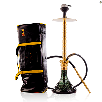 COCOYAYA King Series Heygan Hookah with Black Bag - Gold Stem / Emerald Green Base