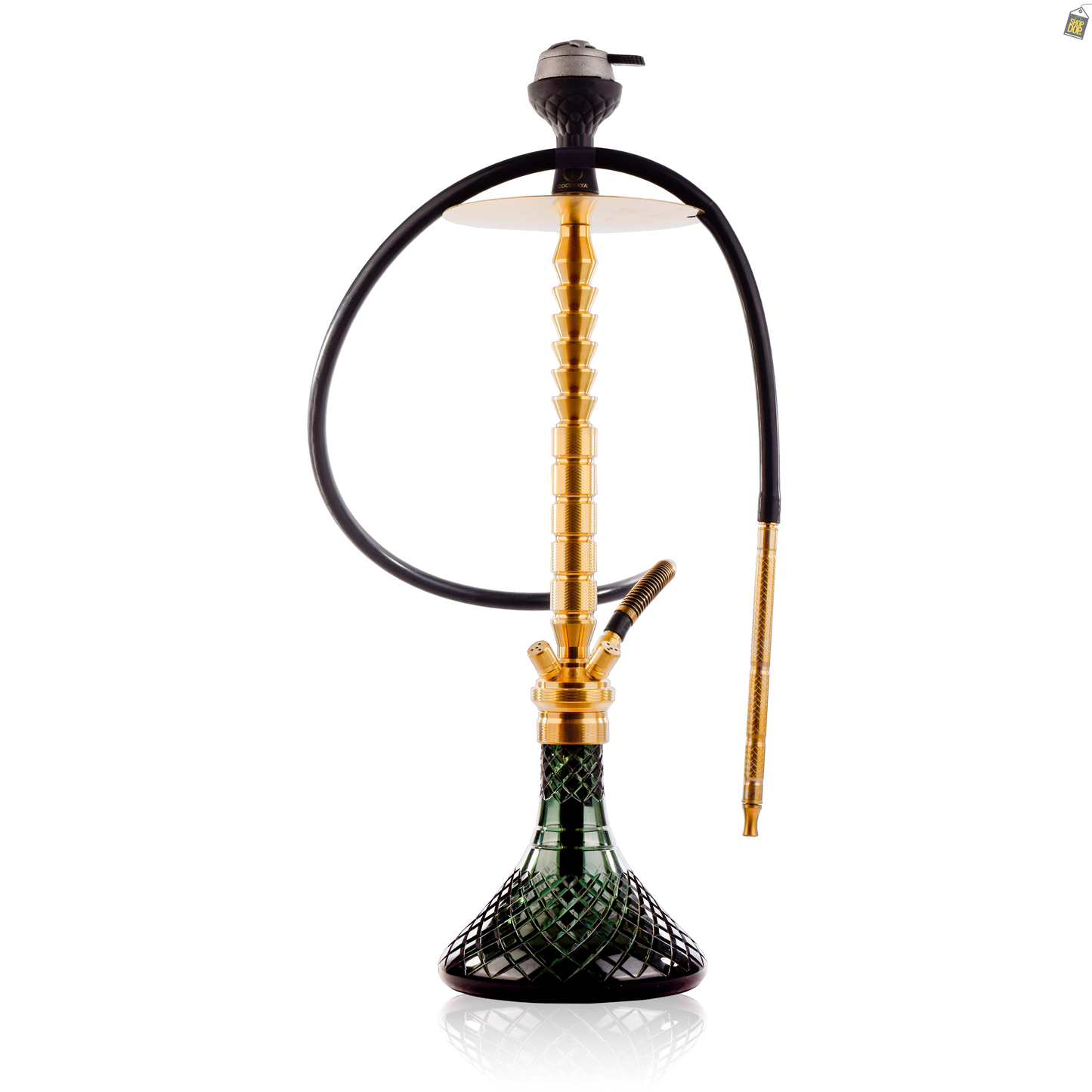 COCOYAYA King Series Heygan Hookah with Black Bag - Gold Stem / Emerald Green Base