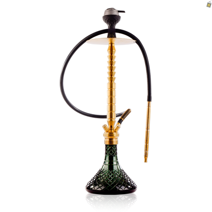 COCOYAYA King Series Heygan Hookah with Black Bag - Gold Stem / Emerald Green Base