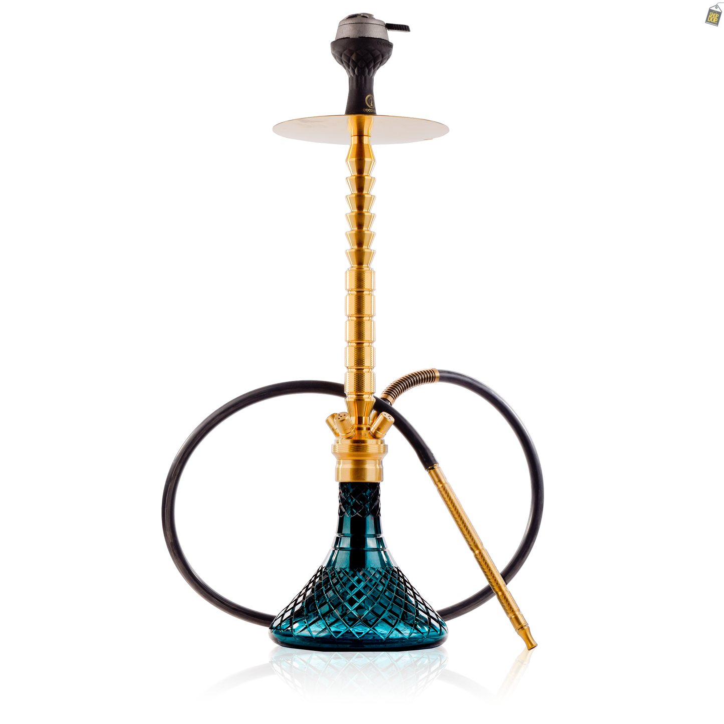 COCOYAYA King Series Heygan Hookah with Black Bag - Gold Stem / Aqua Base