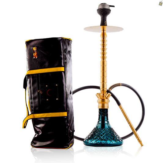 COCOYAYA King Series Heygan Hookah with Black Bag - Gold Stem / Aqua Base