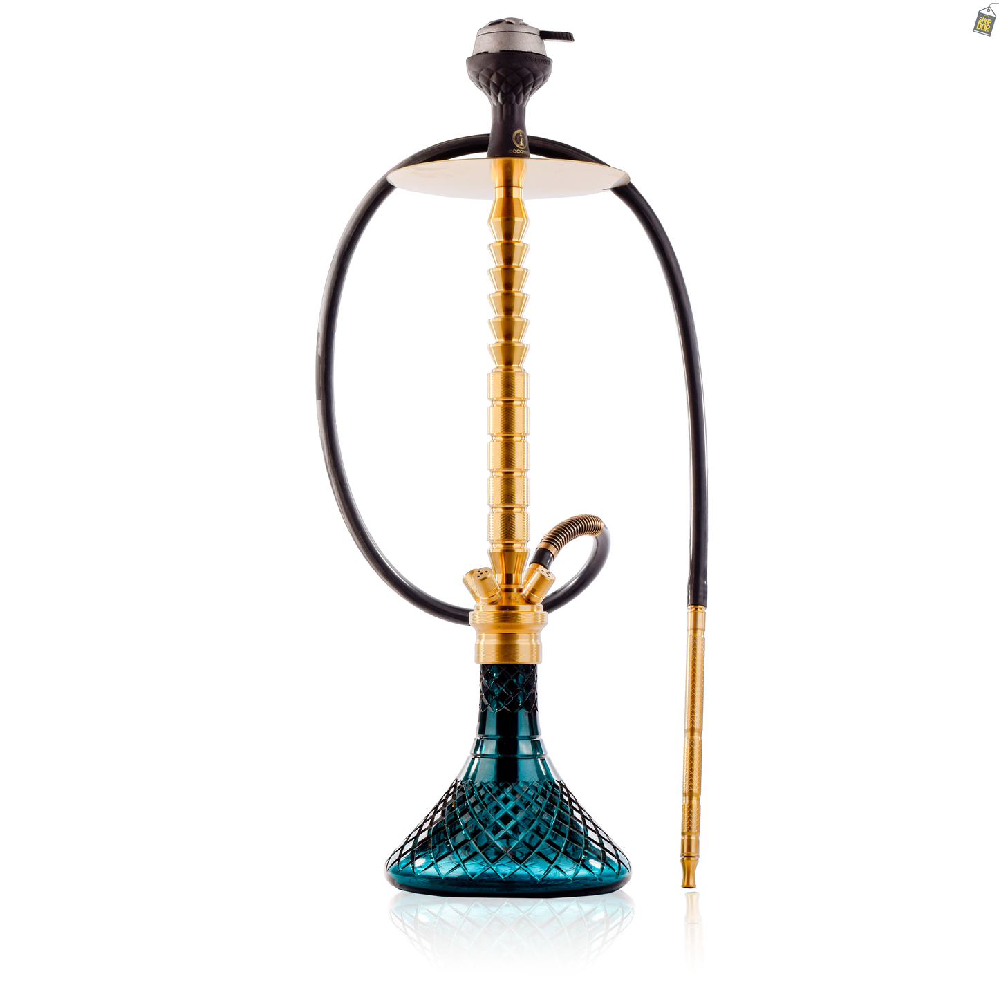 COCOYAYA King Series Heygan Hookah with Black Bag - Gold Stem / Aqua Base