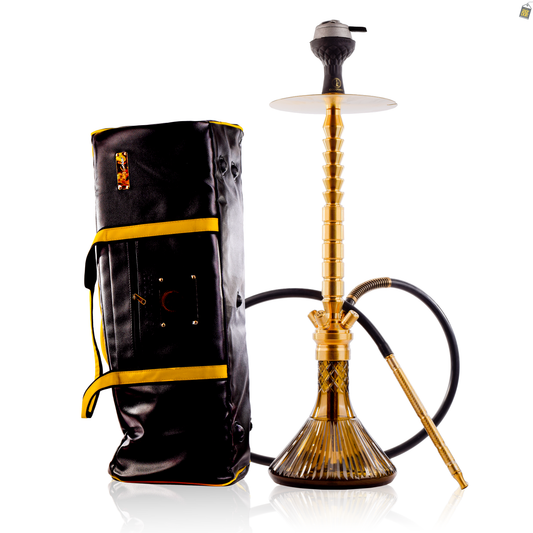 COCOYAYA King Series Heygan Hookah with Black Bag - Gold Stem / Grey Base