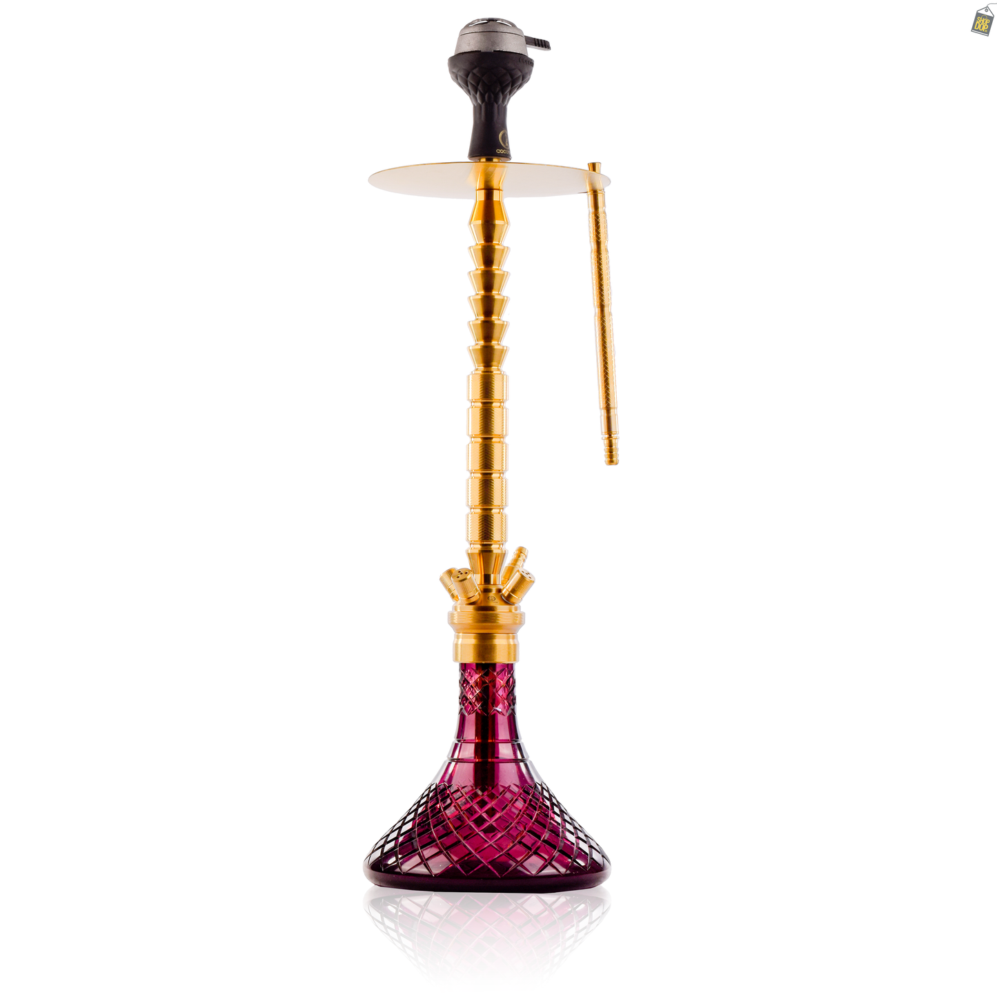 COCOYAYA King Series Heygan Hookah with Black Bag - Gold Stem / Purple Base