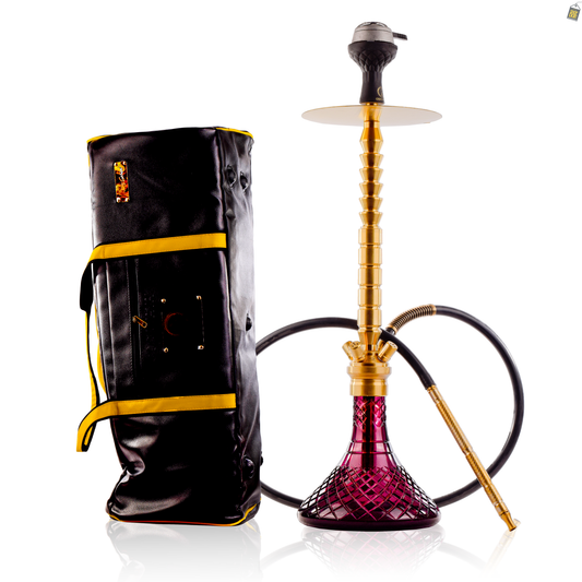 COCOYAYA King Series Heygan Hookah with Black Bag - Gold Stem / Purple Base
