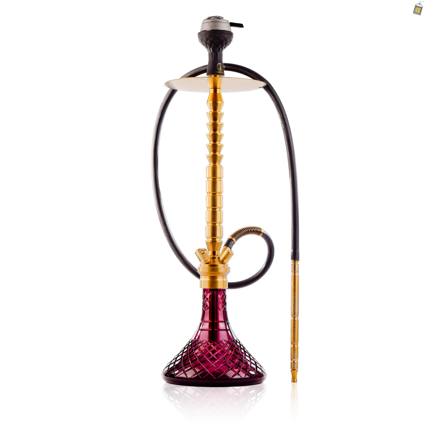 COCOYAYA King Series Heygan Hookah with Black Bag - Gold Stem / Purple Base