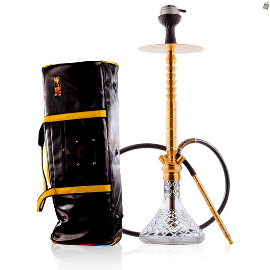 COCOYAYA King Series Heygan Hookah with Black Bag - Gold Stem / Transparent Base