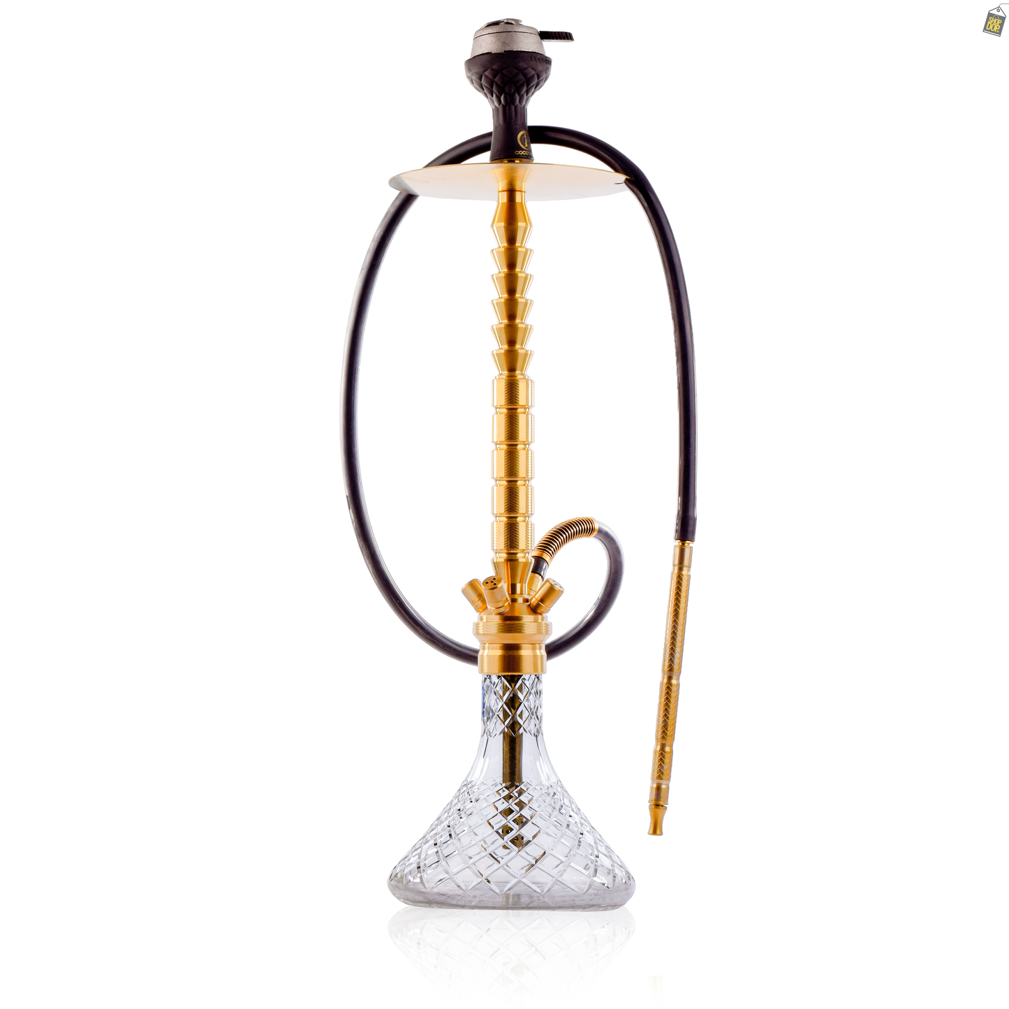 COCOYAYA King Series Heygan Hookah with Black Bag - Gold Stem / Transparent Base