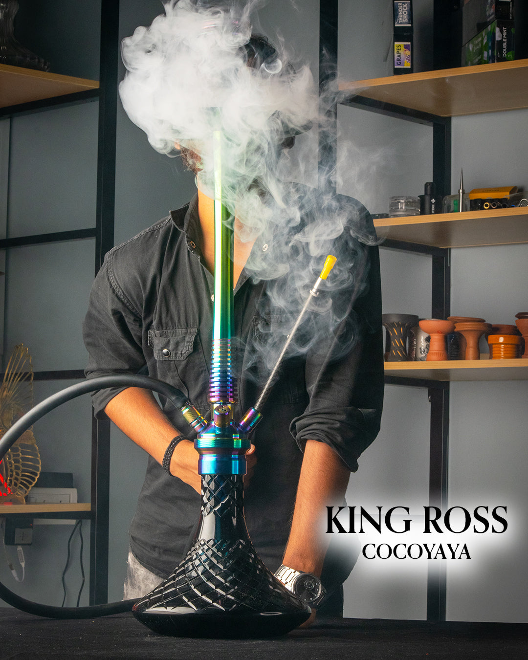 COCOYAYA King Ross Hookah - Rainbow (Black Base)