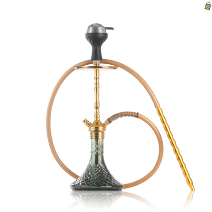 Fighter Hookah L3 - Gold Stem / Emerald Green Base