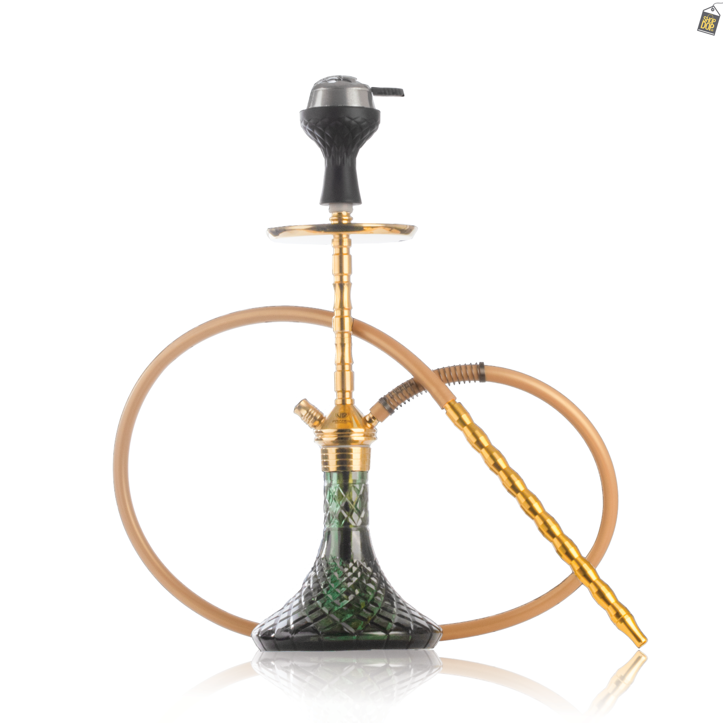 Fighter Hookah L5 - Gold Stem / Emerald Green Base