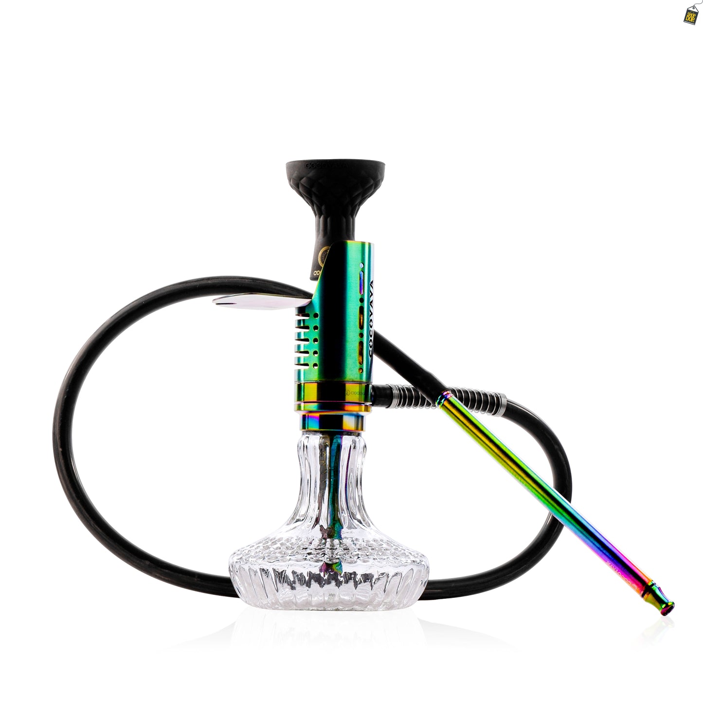 COCOYAYA Mini Ferro Hookah with Pink Bag - Rainbow Stem / Ice Phantom Base