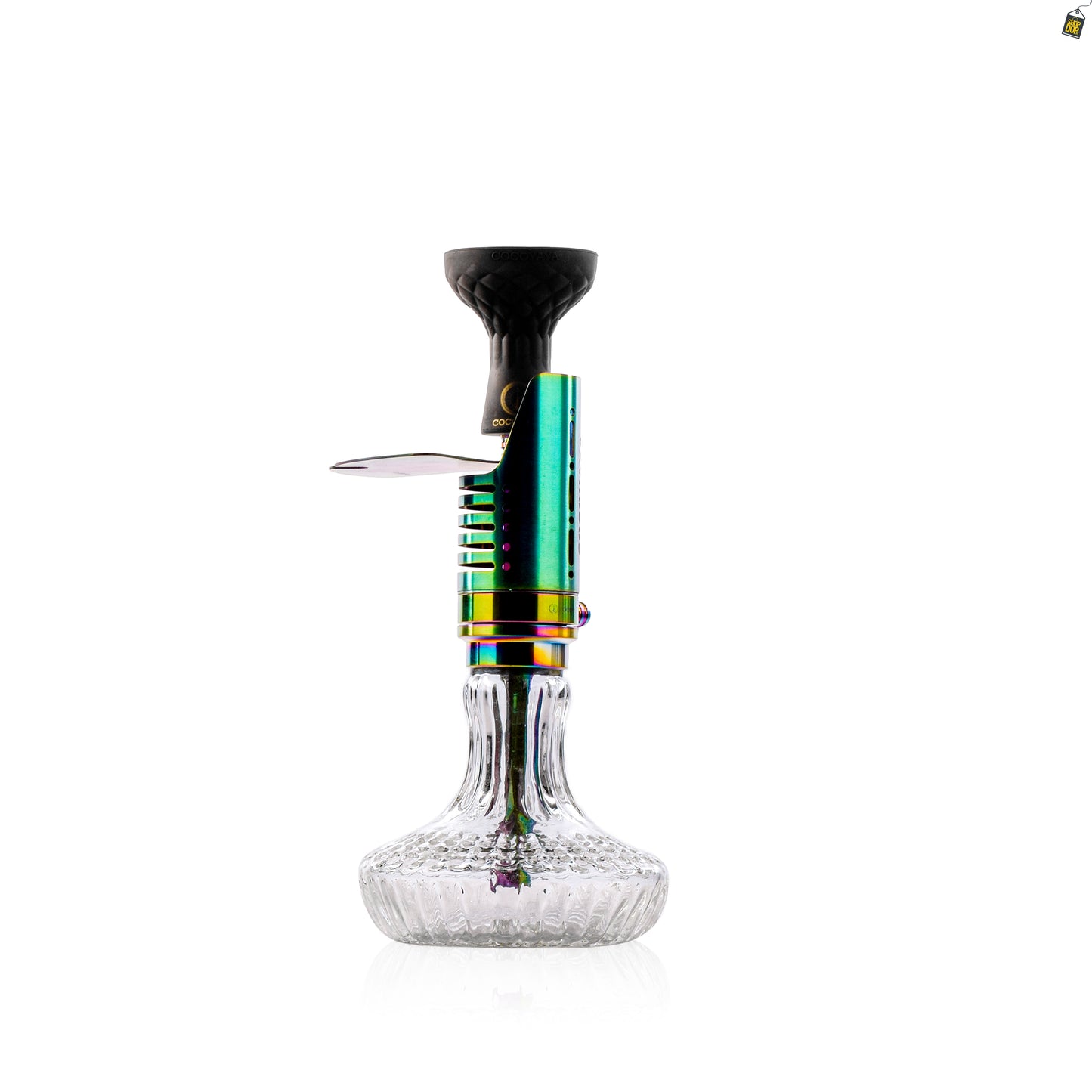 COCOYAYA Mini Ferro Hookah with Pink Bag - Rainbow Stem / Ice Phantom Base