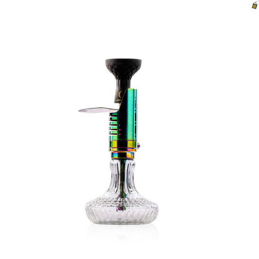 COCOYAYA Mini Ferro Hookah with Pink Bag - Rainbow Stem / Ice Phantom Base